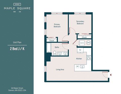 Floor plan for 2 beds, 1 bath, 786 sqft